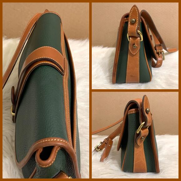 DOONEY & BOURKE Vintage All Weather Leather Green EQUESTRIAN Flap XBody R54 - Picture 2 of 16